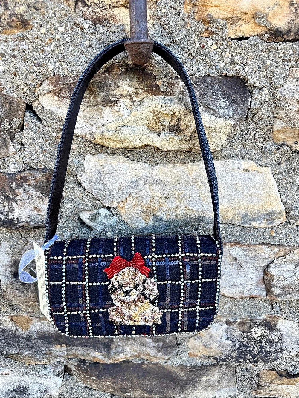 Beaded golden doodle Shoulder Bag in navy NWT purse
